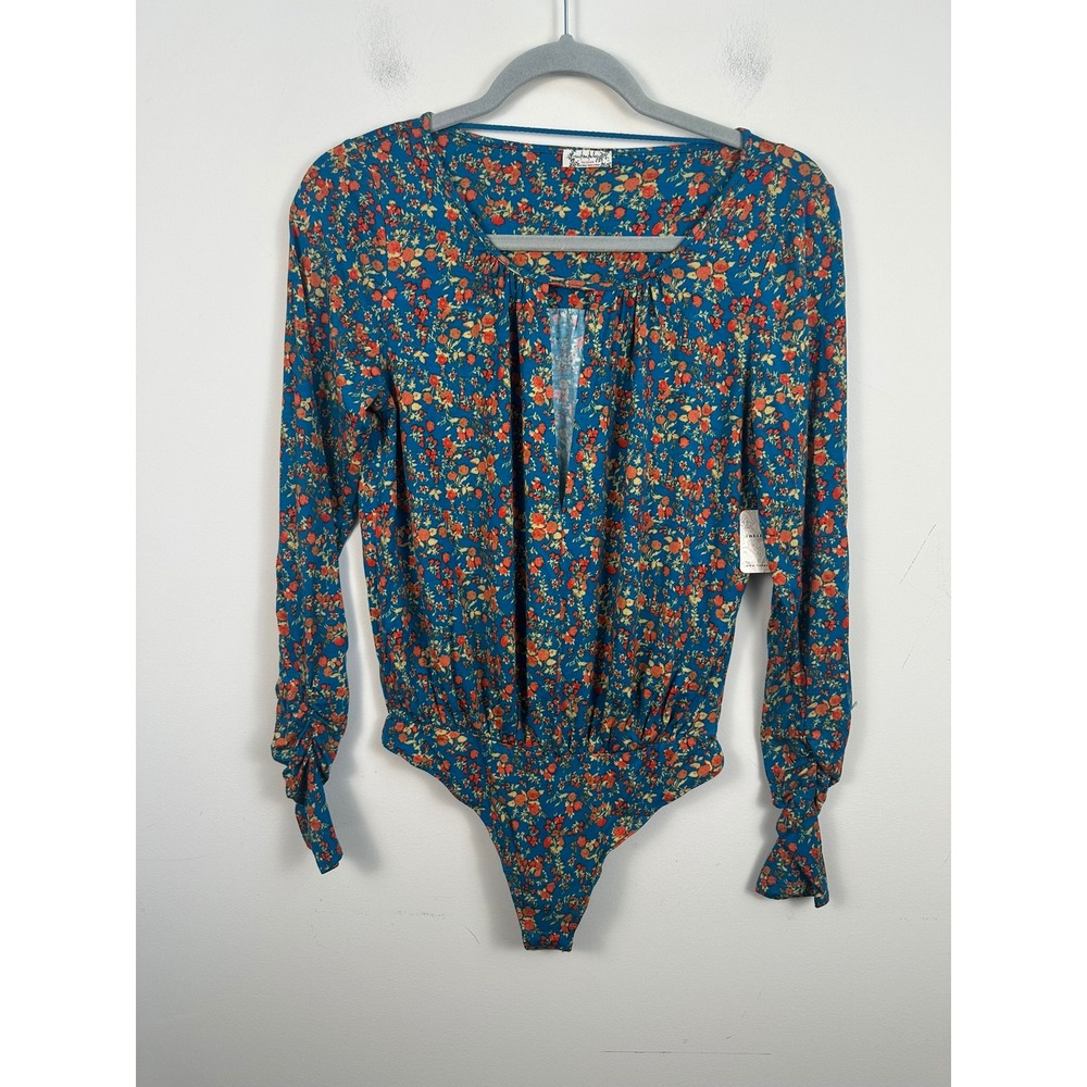 Free People Bodysuit Women S Turquoise NWT Kaya Printed Floral Keyhole OB1353370